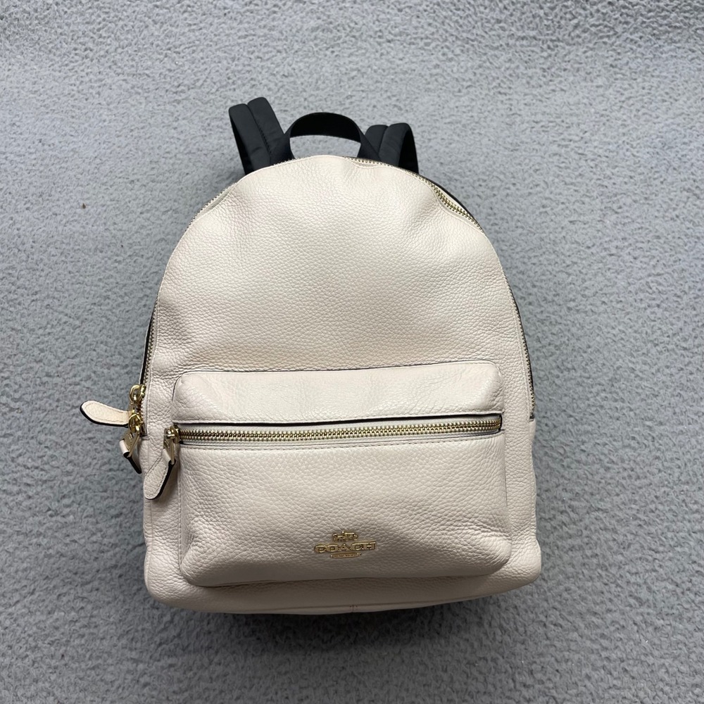 Coach F80550 Pebble Chalk Leather Medium Charlie Backpack Jordyn Handbag Daypack